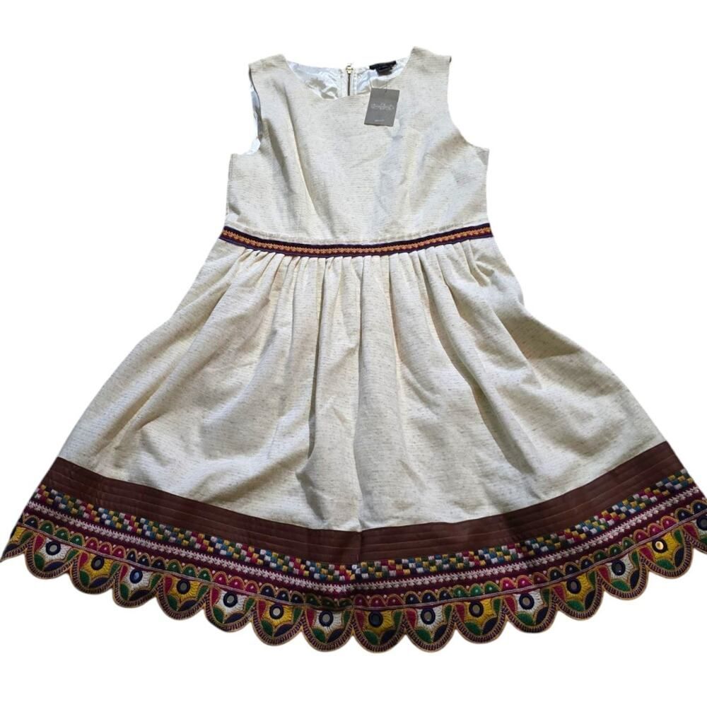 Anthropologie let me be dress linen blend embroidered scalloped sleeveless SZ XL